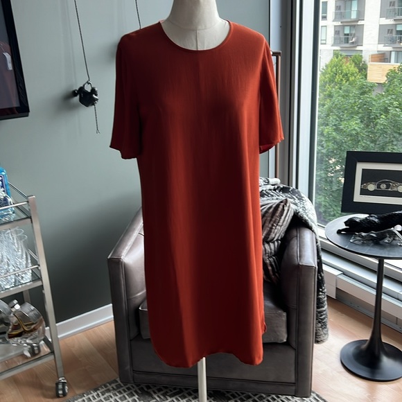 New Eileen Fisher Short Sleeve Dress Size Petite Small PS in Paprika - Picture 3 of 7